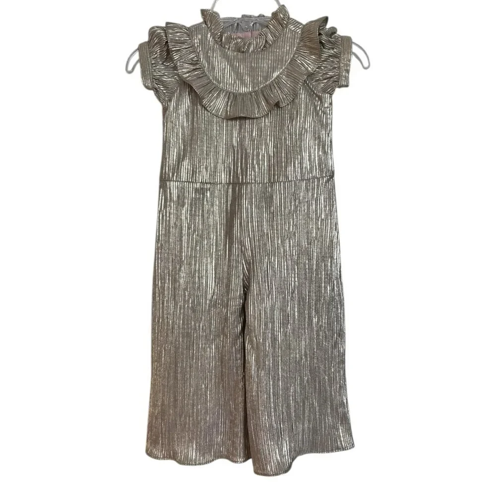 Janie And Jack Girls Baby Size 18-24‎ Months Gold Romper Ruffle Short Sleeve